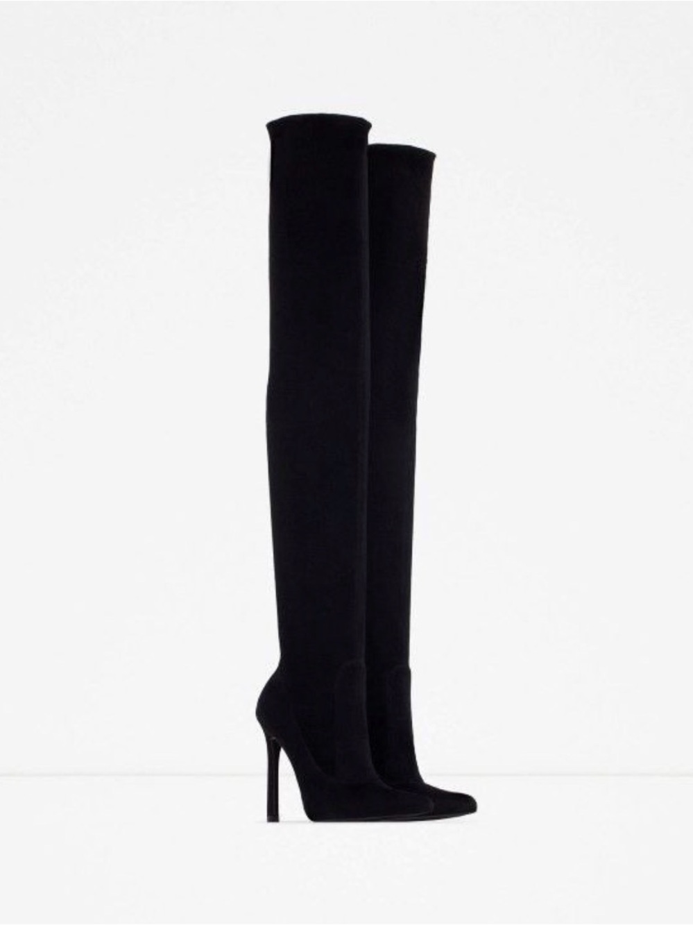 Zara Suede Leather Black Over-the-Knee Stiletto Boots